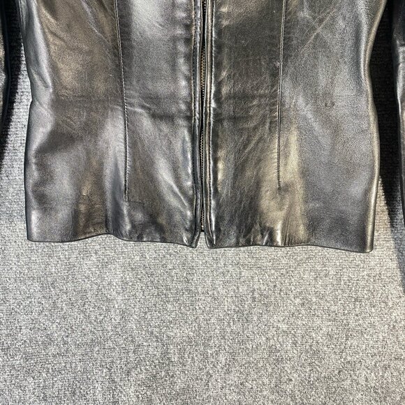 JERRY SHABO Black Soft Leather Jacket Minimalist XS Zip Front Fitted Luxury - Picture 7 of 12